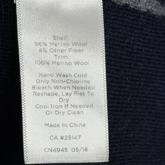 Talbots Sweater Womens Medium Petite Navy Gray Merino Wool Striped Cardigan - Picture 4 of 6